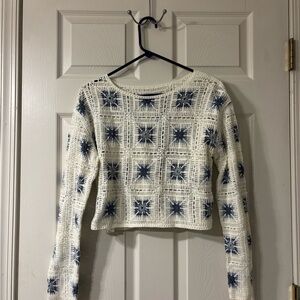 Truth White and Blue Crochet Top